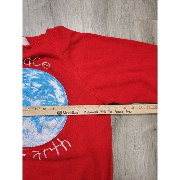 Vintage 1980s Peace on Earth Sweatshirt Nature Free Spirit Red Mens Medium - Picture 6 of 7